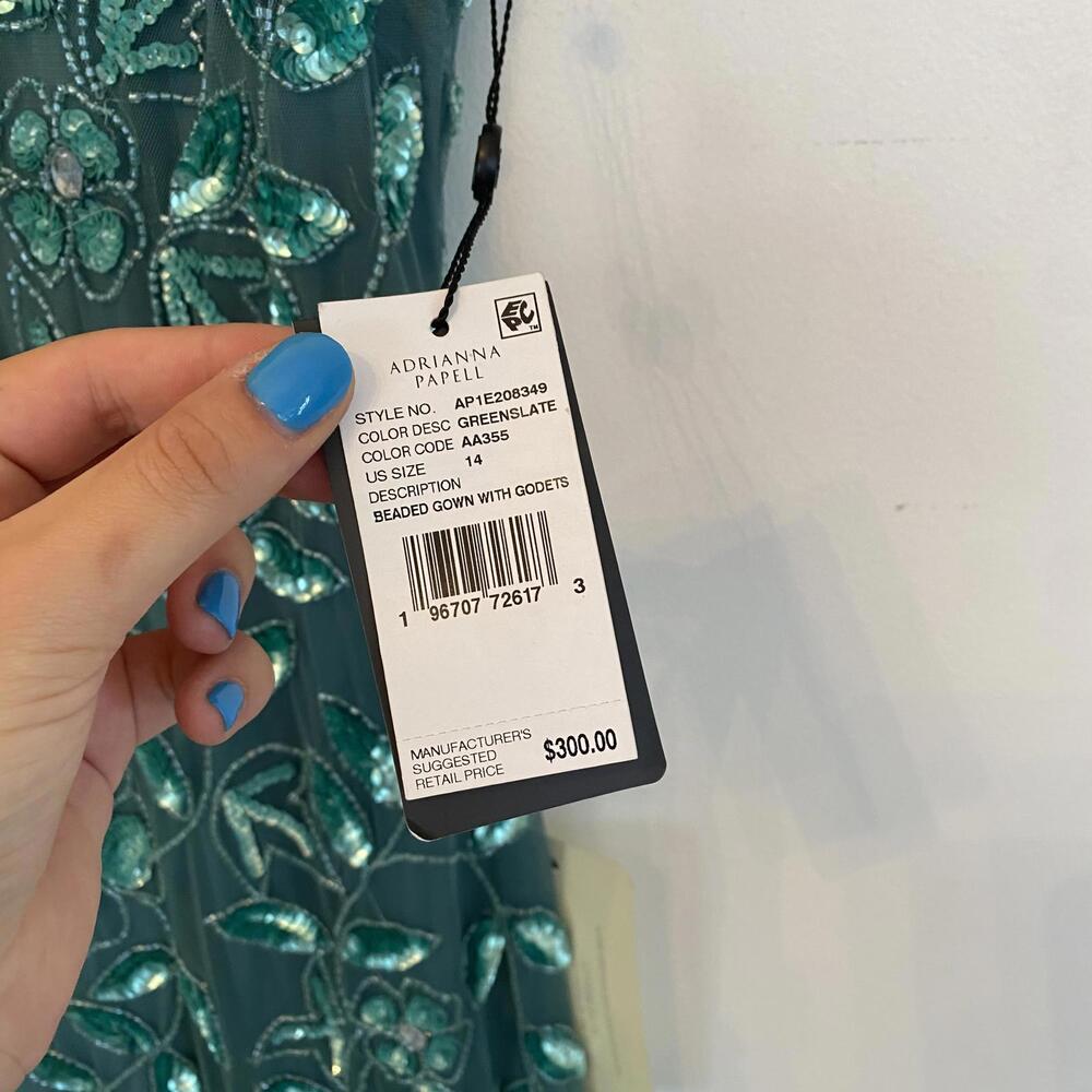 ADRIANNA PAPEL teal sequin beaded mother of the bride dress sz 14 - Picture 3 of 9
